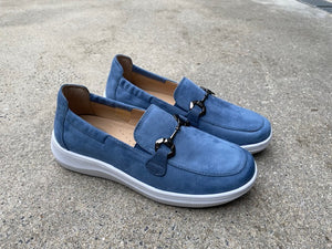 GRUNWALD MOCCASIN MET UITNEEMBAAR VOETBED DAMES BLAUW