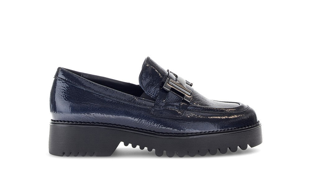 GABOR MOCCASIN MET GESP IN LAKLEDER BLAUW