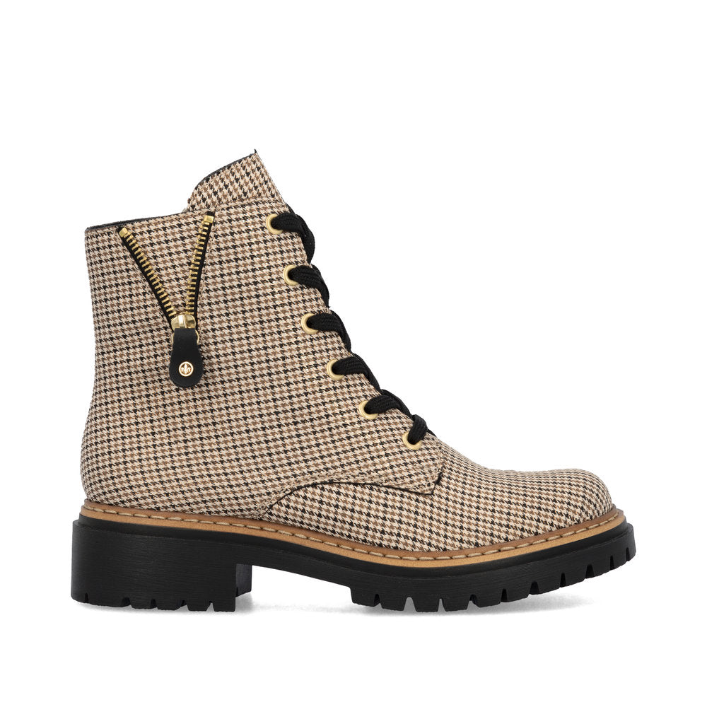 RIEKER DAMES BOTTINE MET VETERS BEIGE