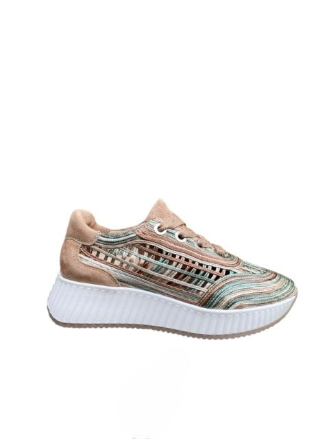 SOFTWAVES SNEAKER RAFFIA MET UITNEEMBAAR VOETBED BEIGE MULTI