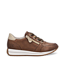 Afbeelding in Gallery-weergave laden, REMONTE SNEAKER MET UITNEEMBAAR VOETBED EN RITS COGNAC

