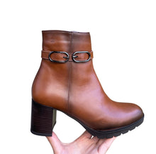 Afbeelding in Gallery-weergave laden, DAMES DORKING KORT LAARSJE MET HAK COGNAC
