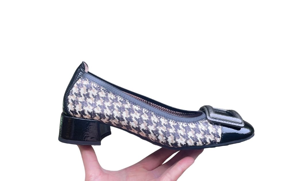 HISPANITAS PUMP PIED DE POULE ZWART WIT